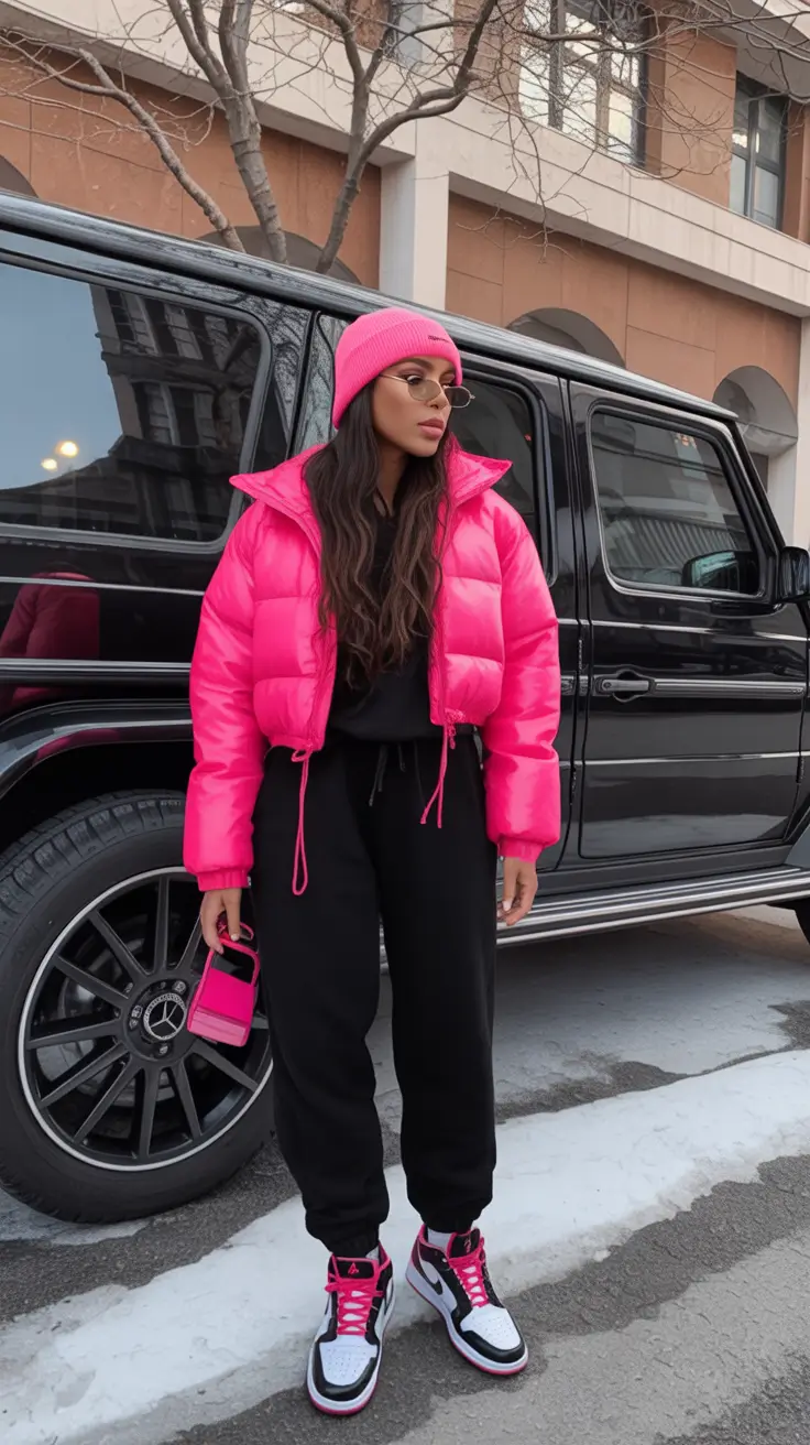 puffer jacket outfit Neon Street Pop