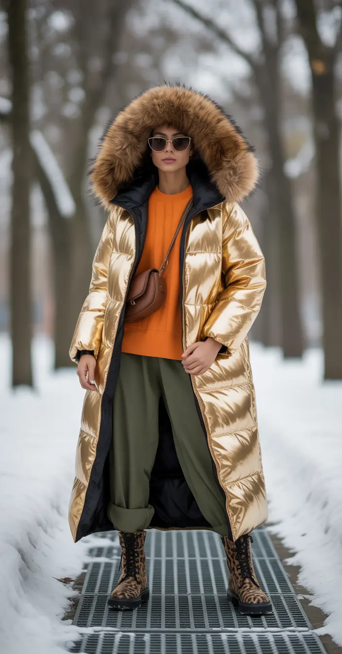 puffer jacket outfit Golden Luxe Statement
