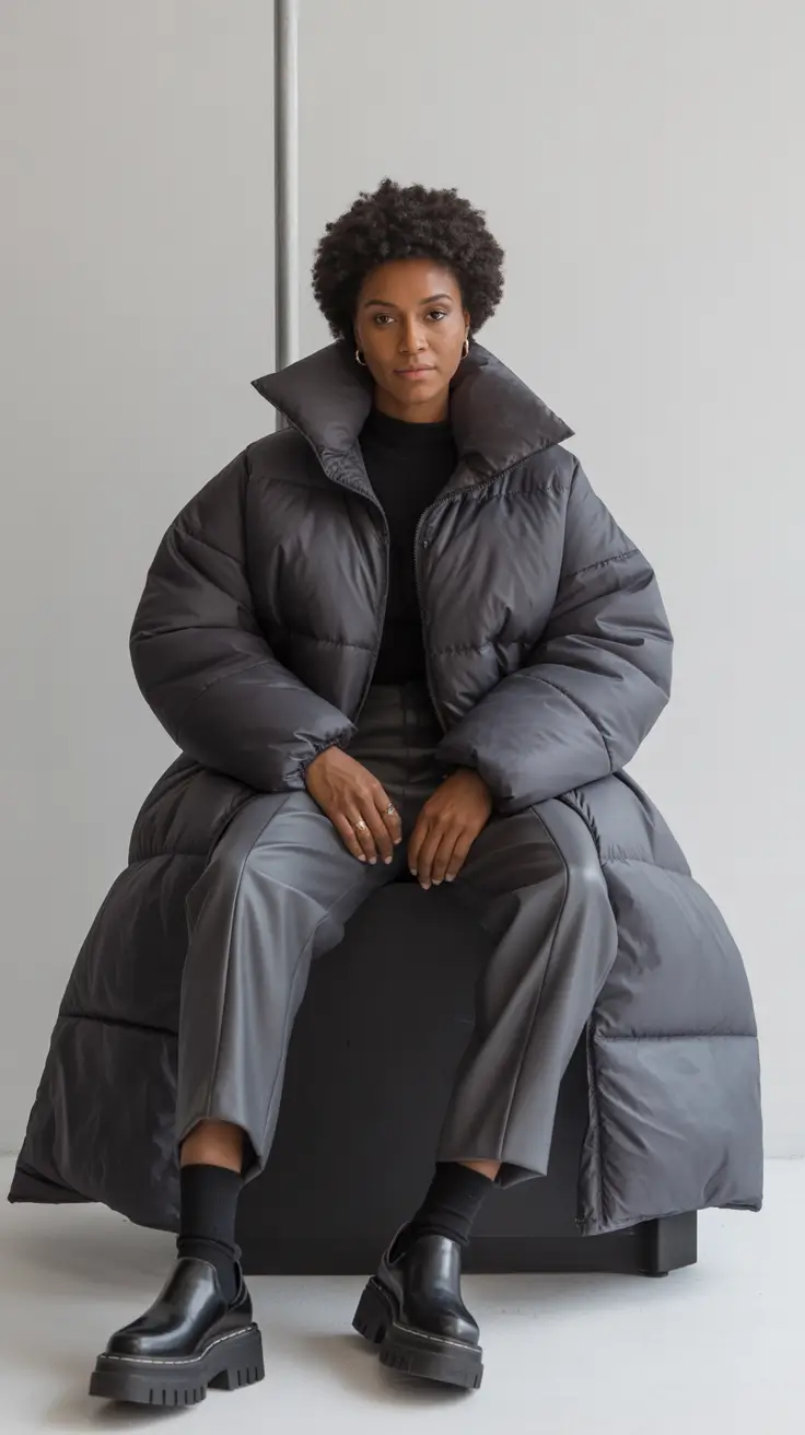 puffer jacket outfit Charcoal Power Silhouette