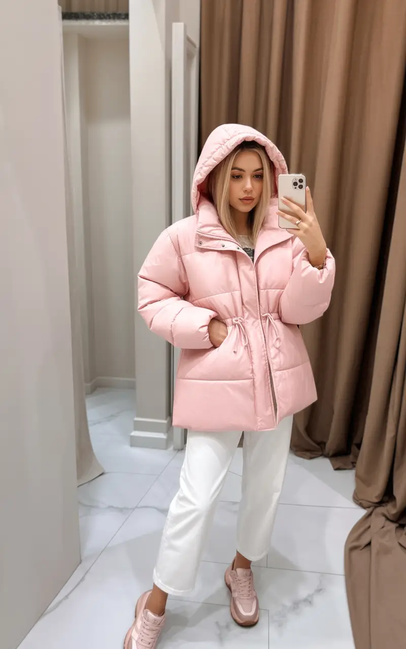puffer jacket outfit Pastel Energy in Pink