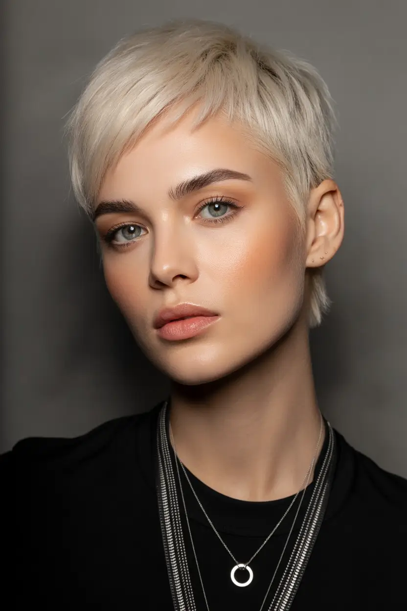 short winter haircuts Frosty Platinum Pixie