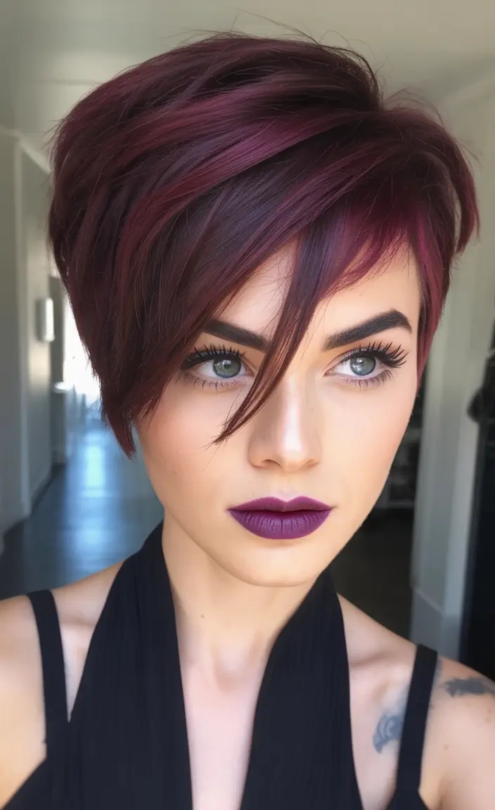 short winter haircuts Berry-Toned Asymmetrical Crop