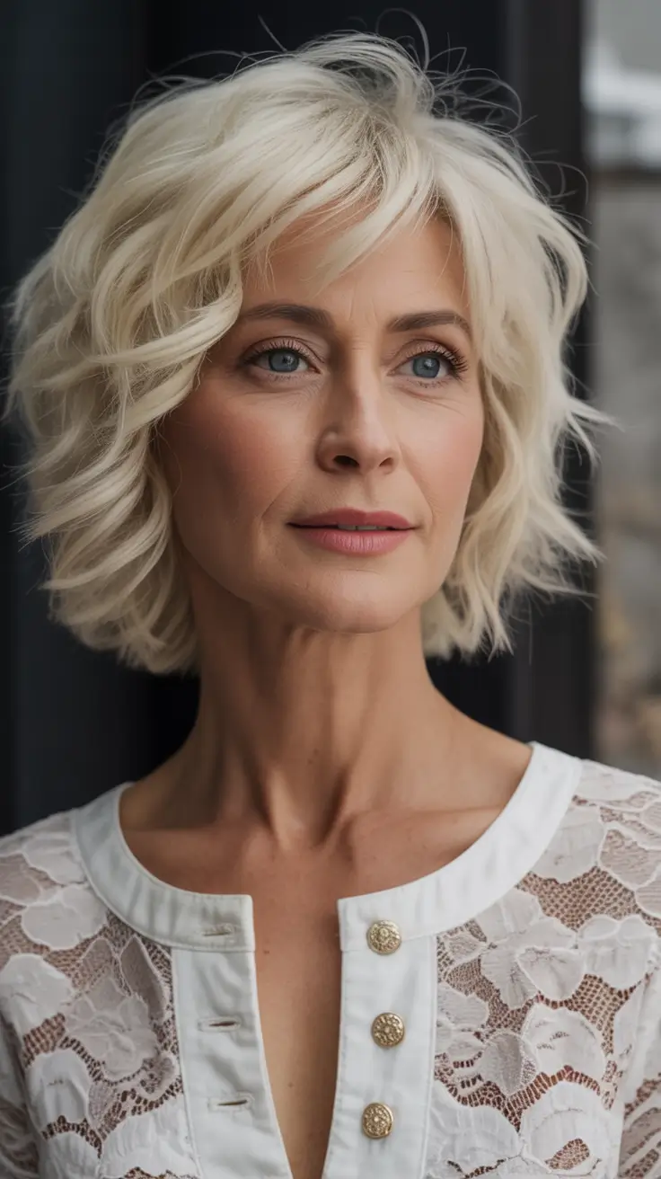 short winter haircuts Snowy Blonde Waves