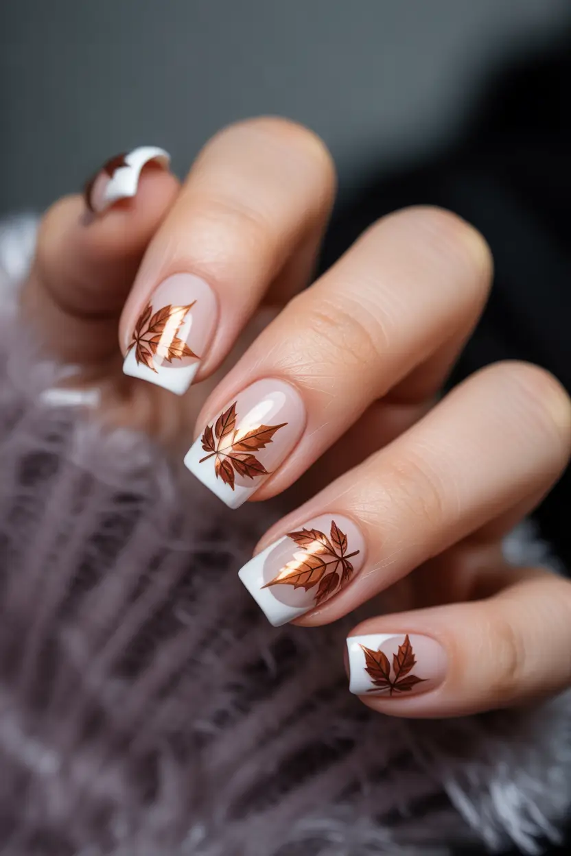 Fall Square Nails Golden Leaf Elegance