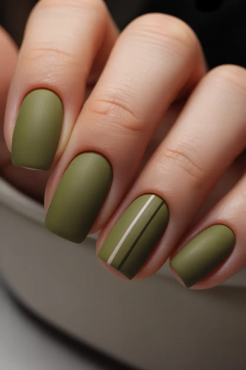 Fall Square Nails Matte Olive Minimalism