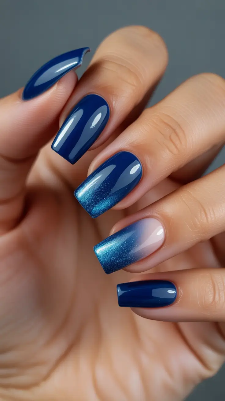 Fall Square Nails Blue Twilight Ombre