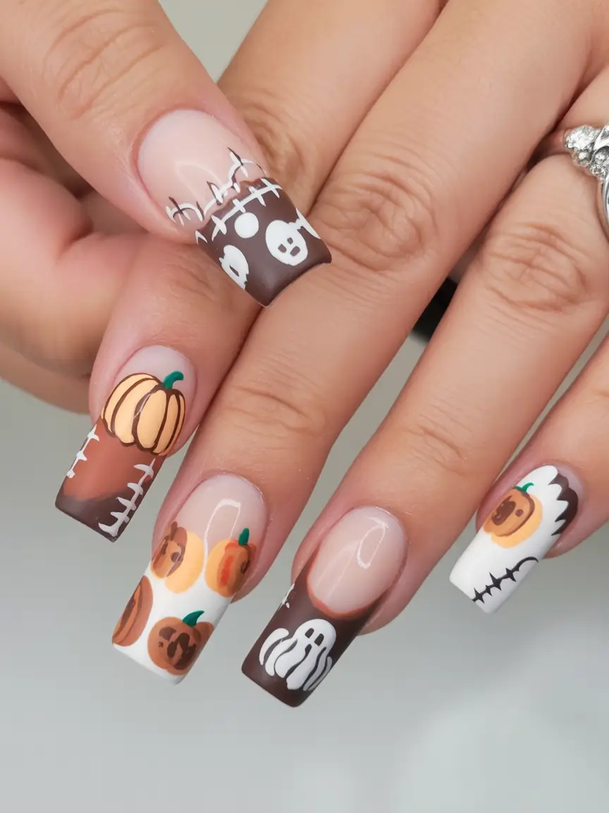 Fall Square Nails Halloween Storybook