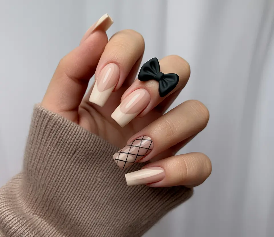 Fall Square Nails Parisian Bow Charm