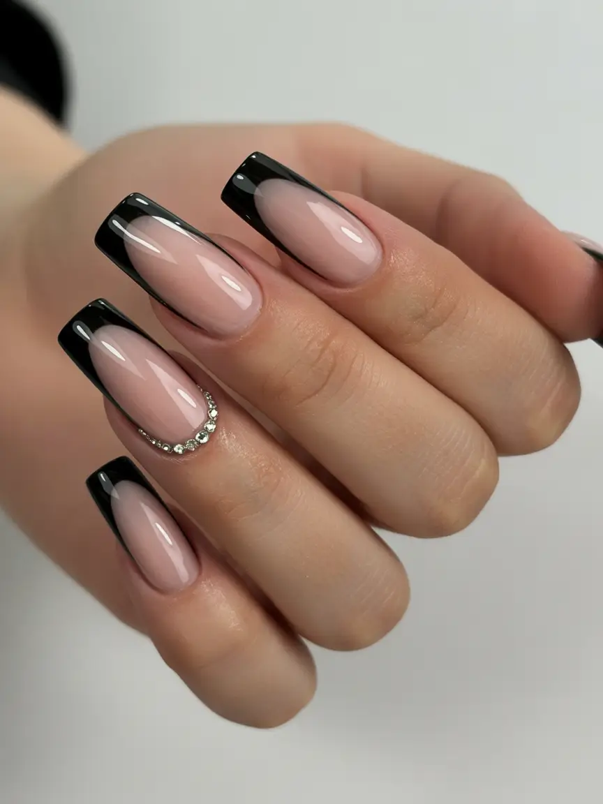 Fall Square Nails Black Diamond French