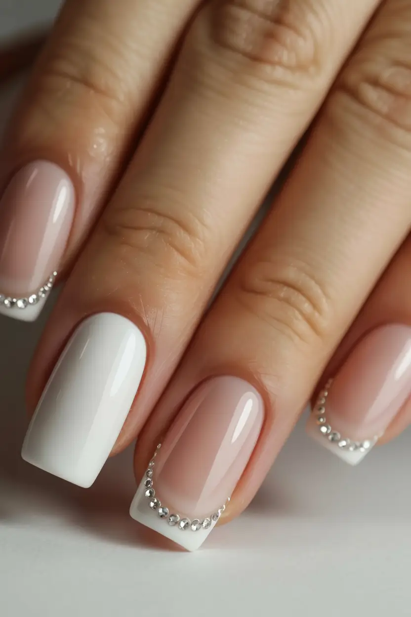 Fall Square Nails Crystal White Chic