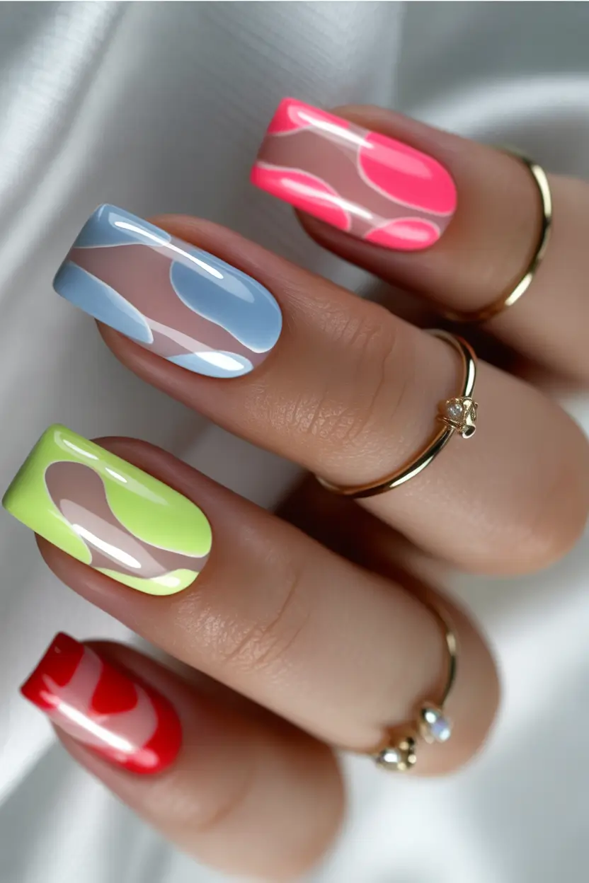 Fall Square Nails Pop-Art Color Blocks