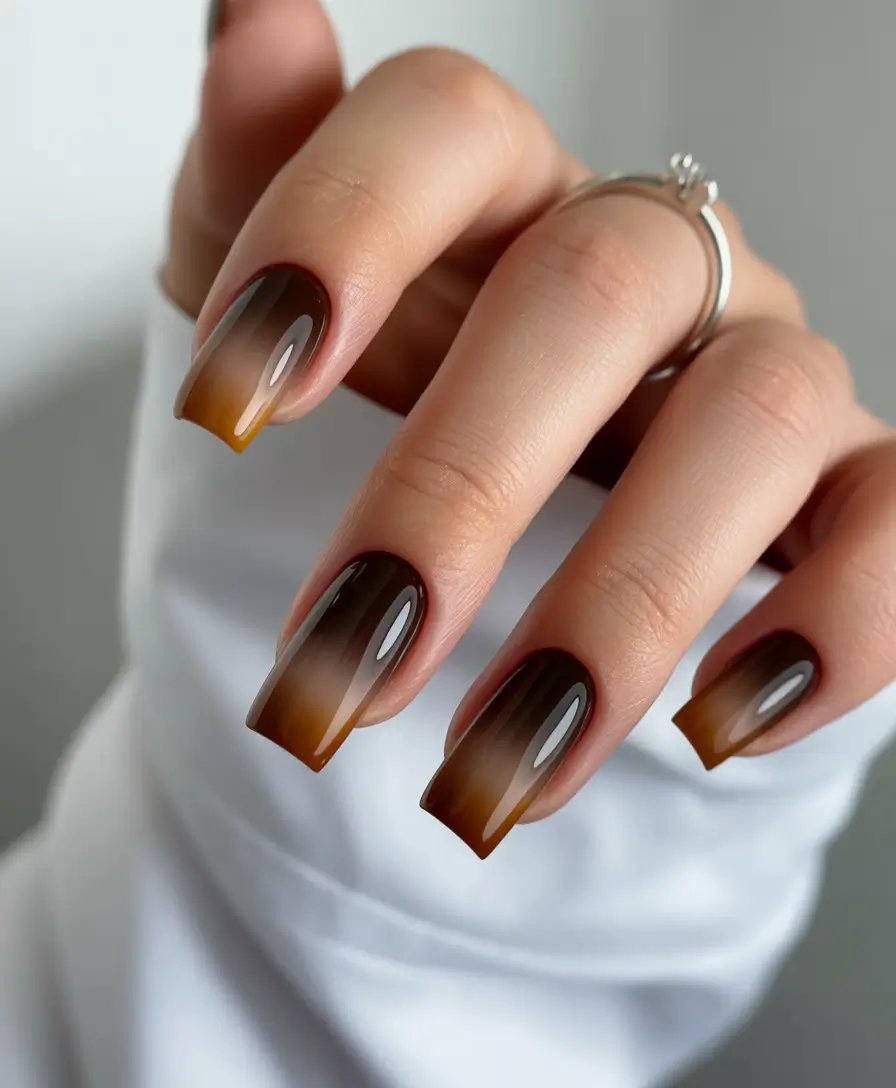 Fall Square Nails Coffee Ombre Luxe