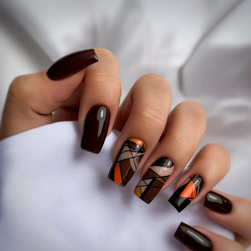 Fall Square Nails Autumn Stained Glass