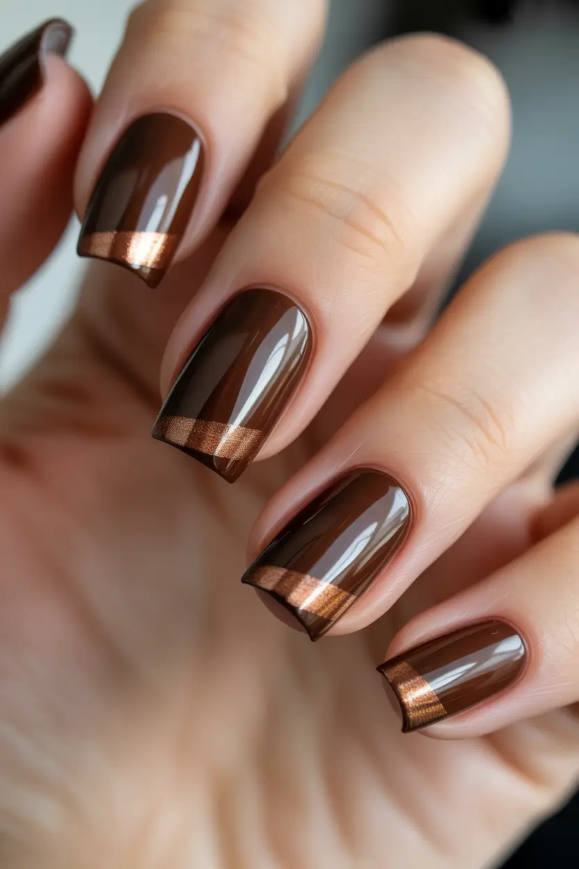 Fall Square Nails Bronze French Drama