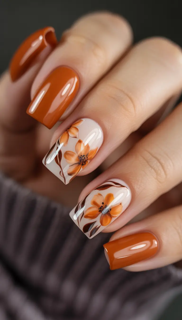 Fall Square Nails Rustic Floral Charm