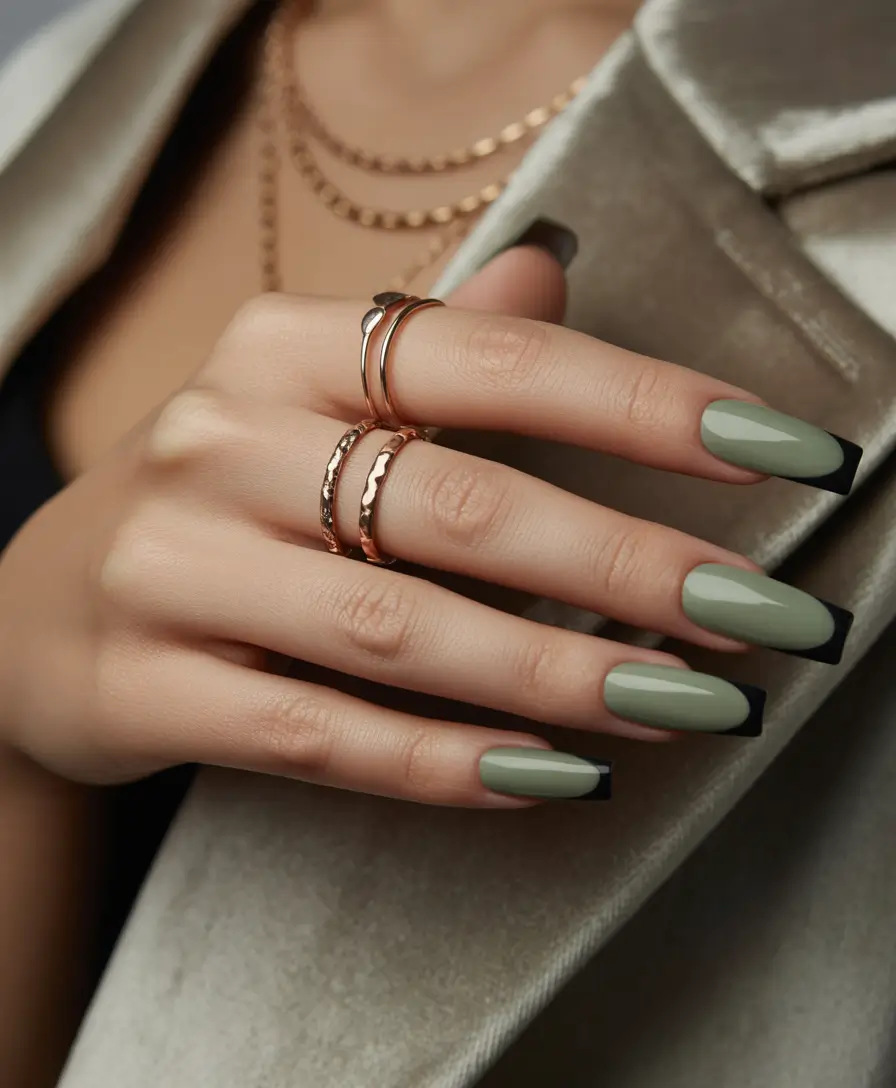 Fall Square Nails Olive Noir Sophistication