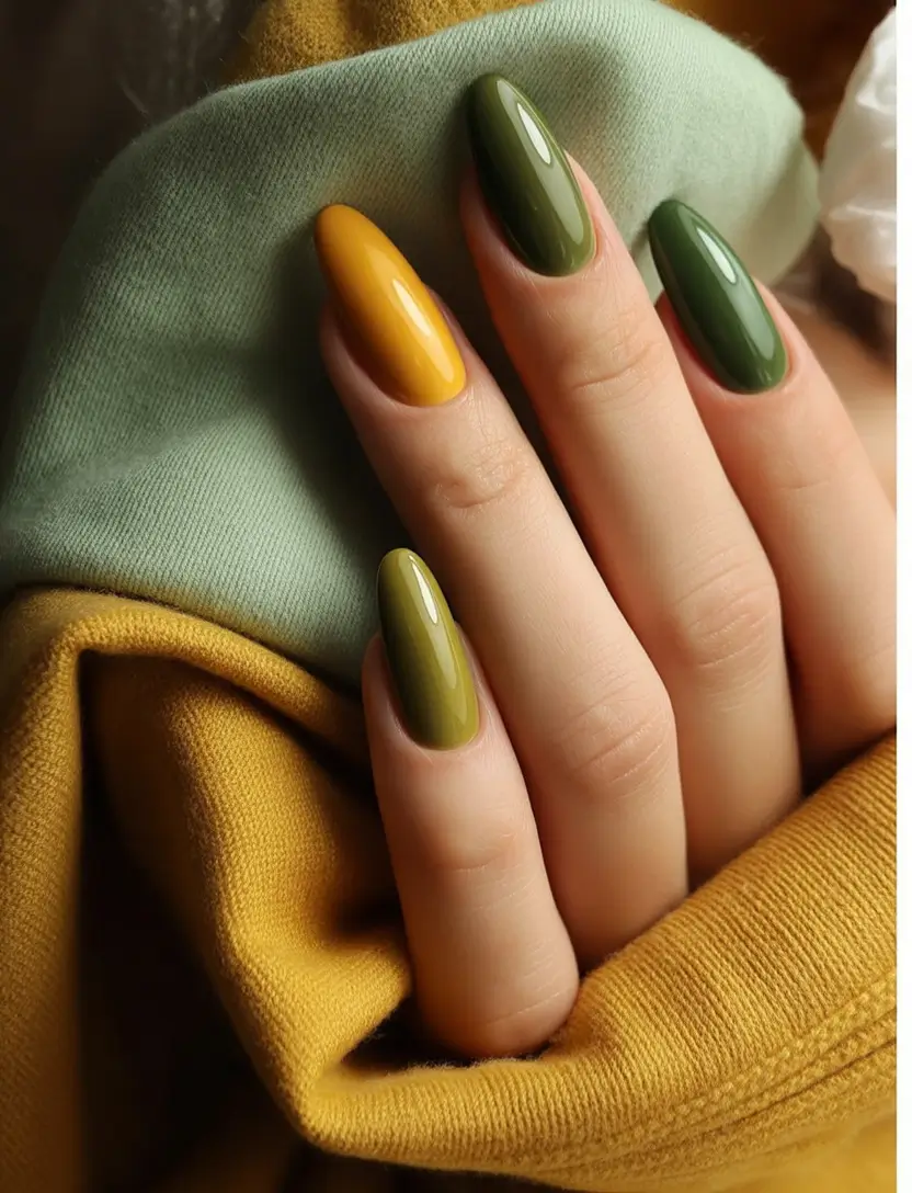 easy fall nails Golden Olive Mix