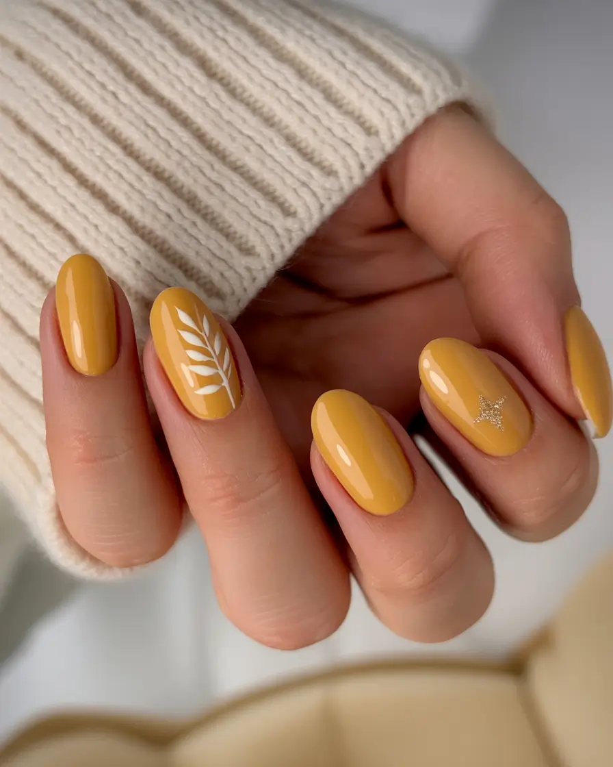 easy fall nails Mustard Leaf Charm