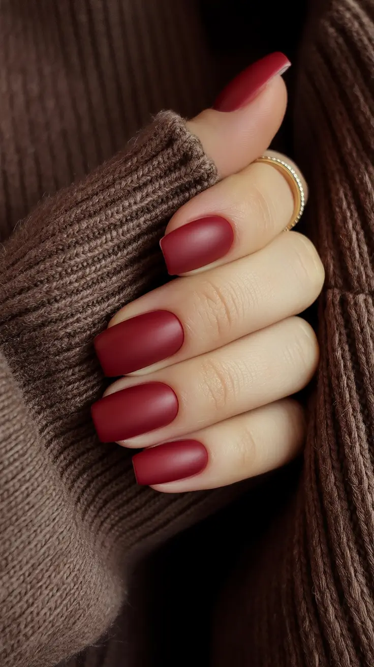 easy fall nails Matte Burgundy Classic