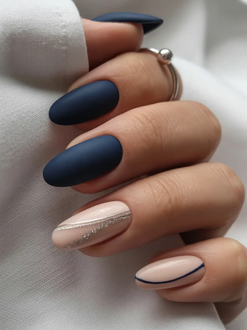 easy fall nails Midnight Navy Contrast