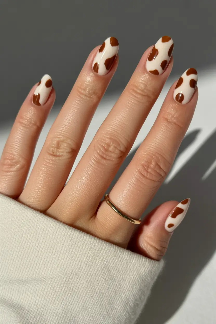 easy fall nails Cozy Cow Print