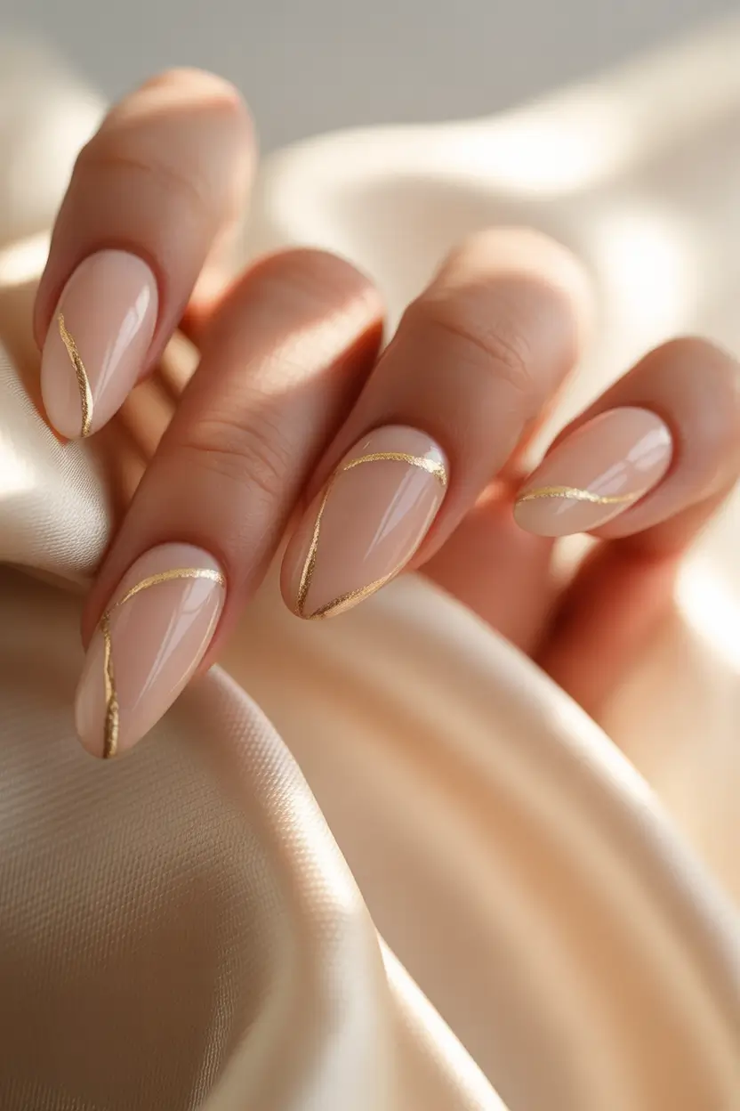easy fall nails Gold-Tipped Nude Elegance