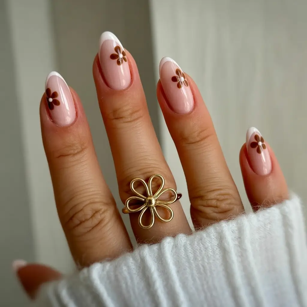 easy fall nails Daisy-Tipped French