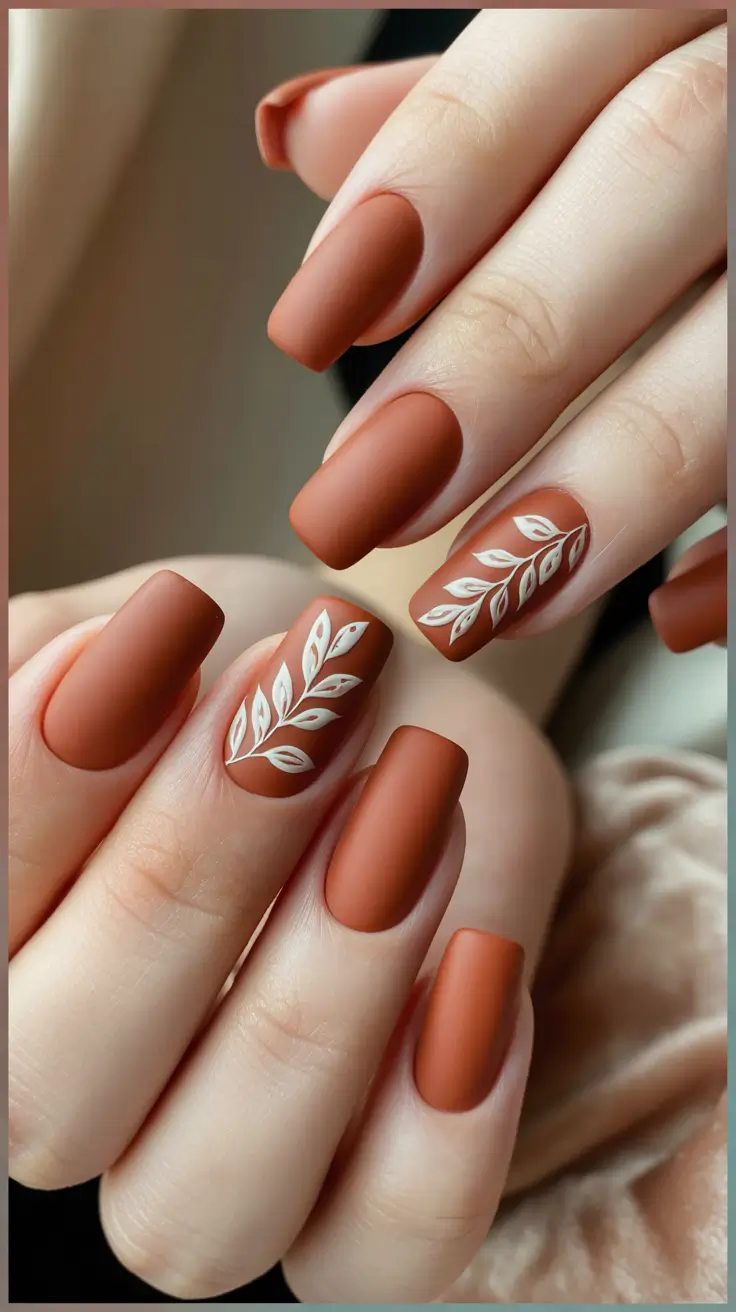 easy fall nails Matte Terracotta Leaves