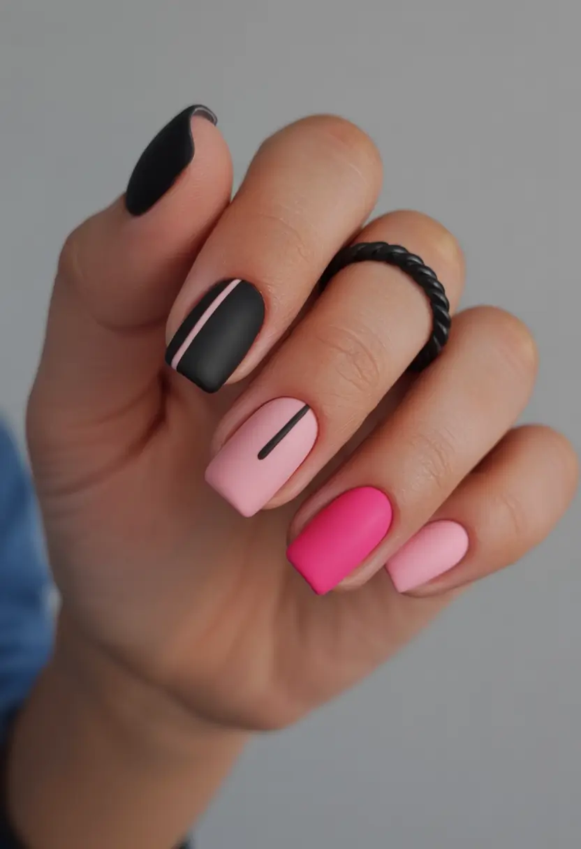 fall colors for nails Matte Contrast with Modern Lines