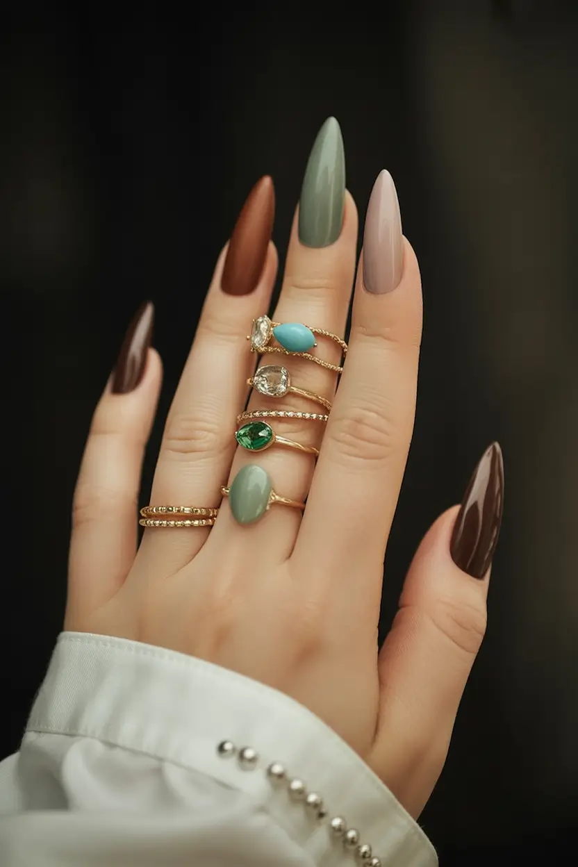 fall colors for nails Earthy Neutrals in Almond Perfection