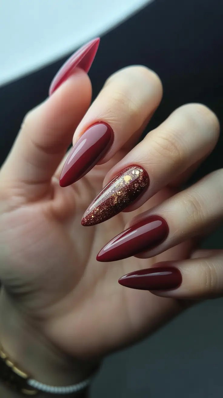 fall colors for nails Deep Red with Golden Spark