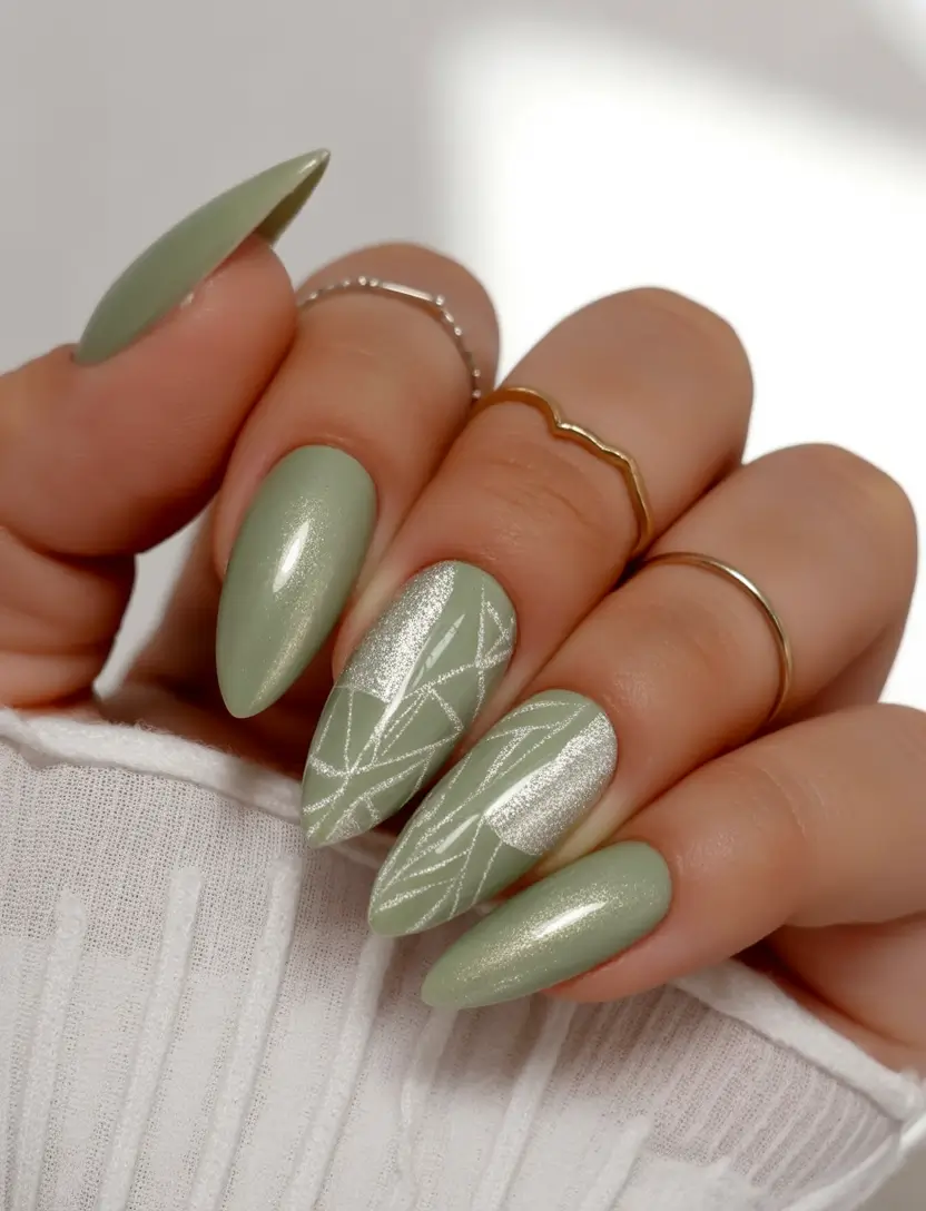 fall colors for nails Pastel Sage with Geometric Accents