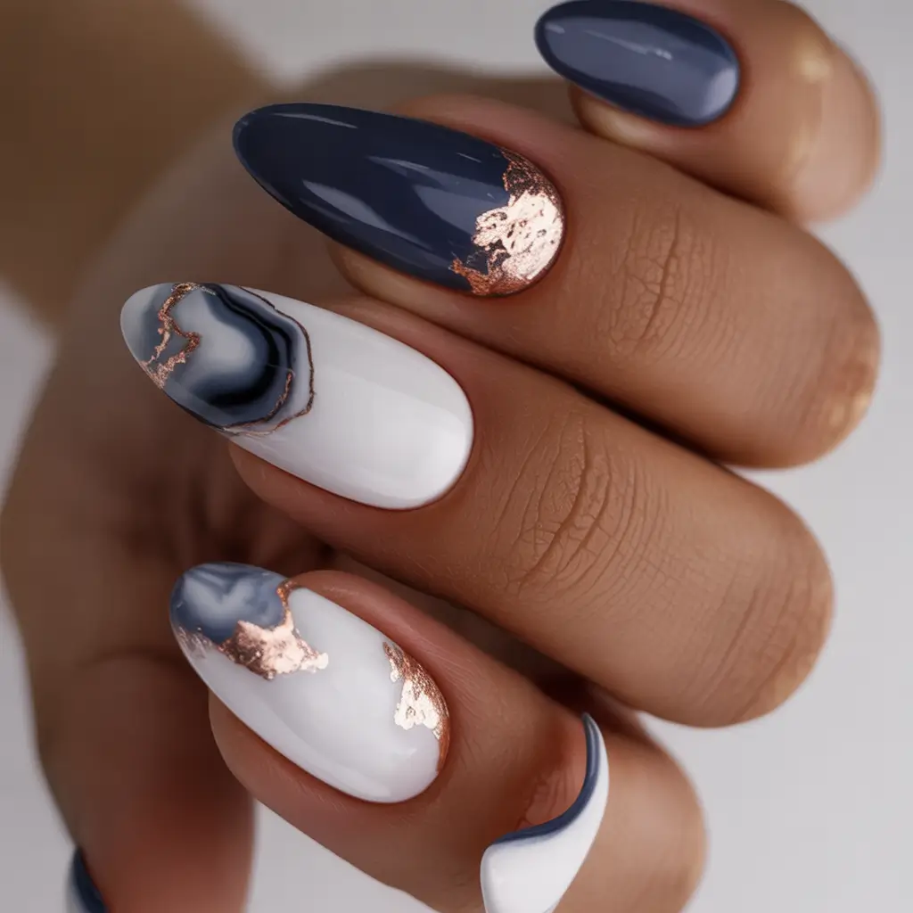 fall colors for nails Marble Elegance with Metallic Touches