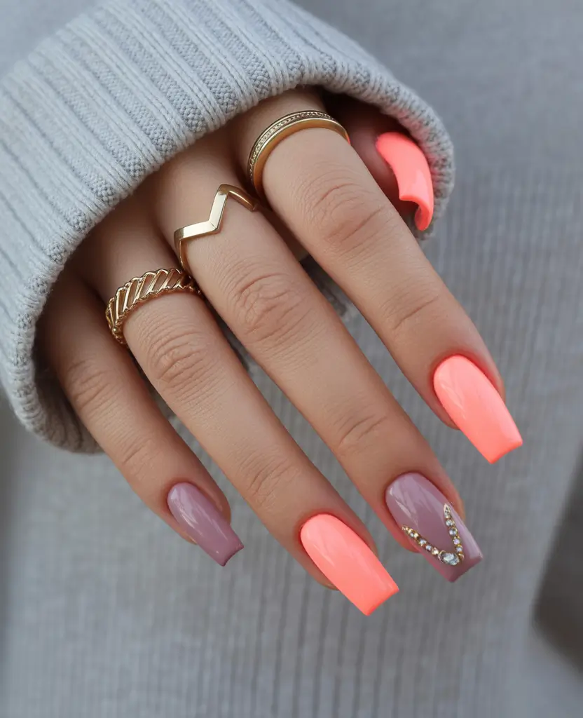 fall colors for nails Neon Coral and Taupe Fusion