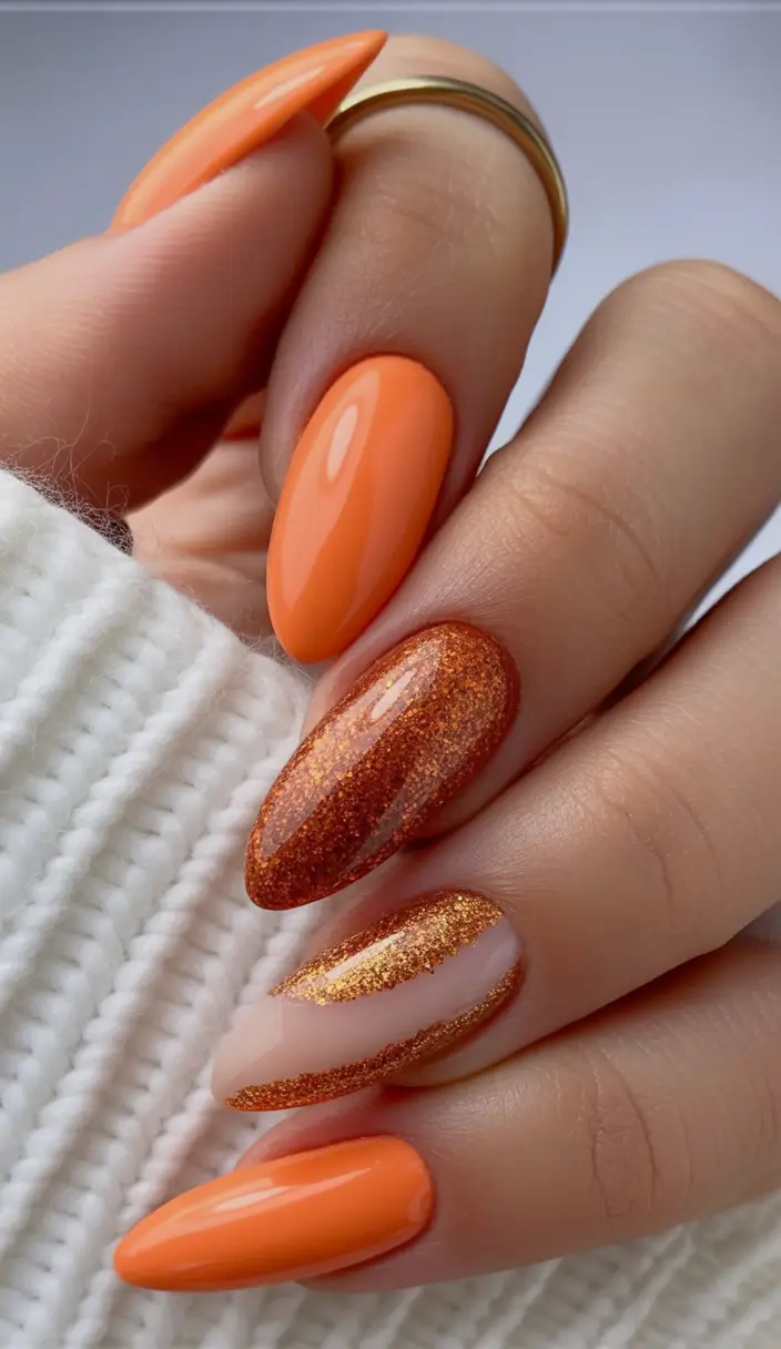 fall colors for nails Fiery Autumn Orange with Sparkle