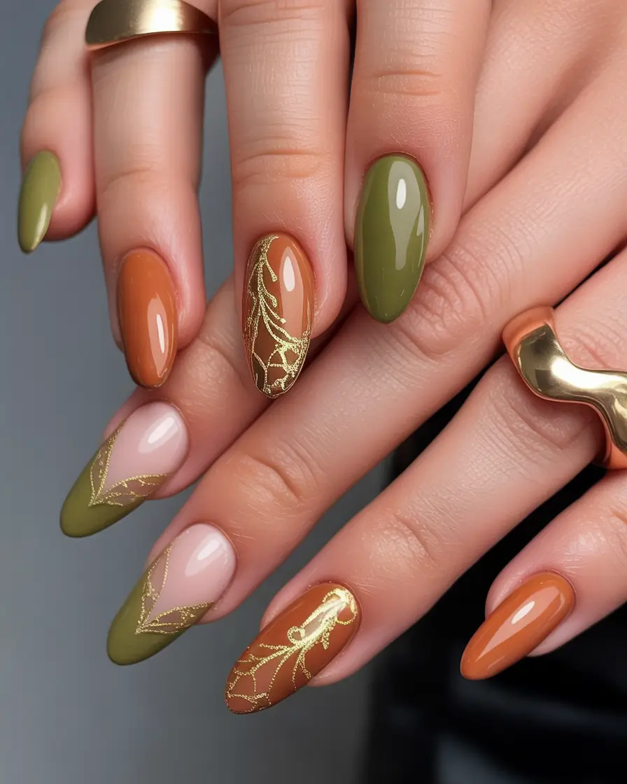 fall colors for nails Golden Leaves and Autumn Orange Touches