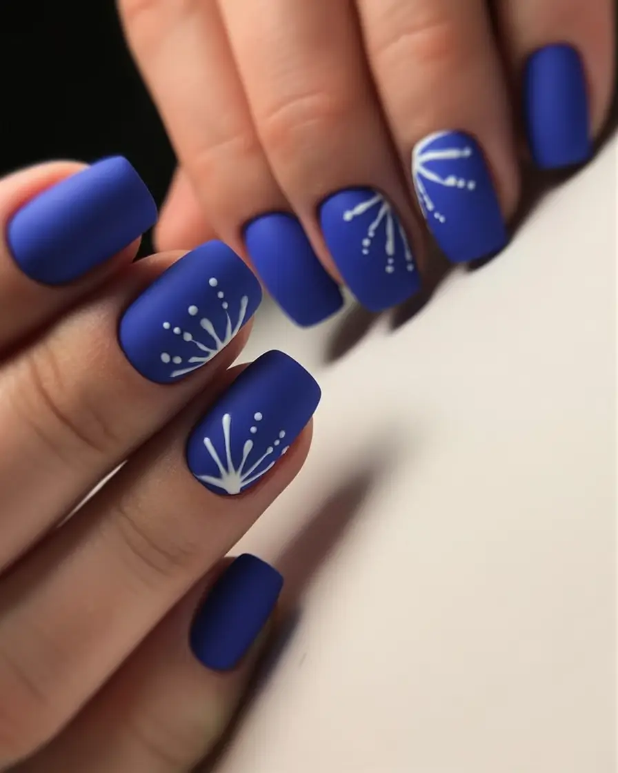 fall colors for nails Matte Indigo with White Accents