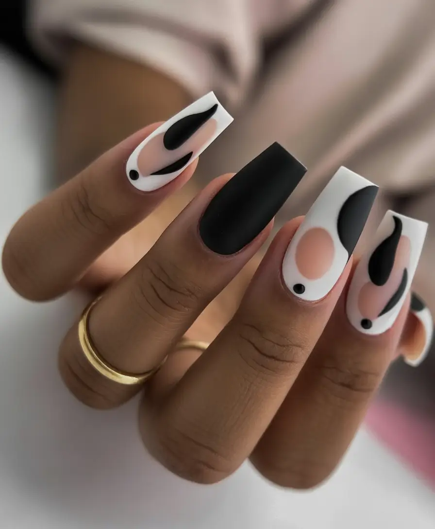 fall matte nails Modern Monochrome Drama