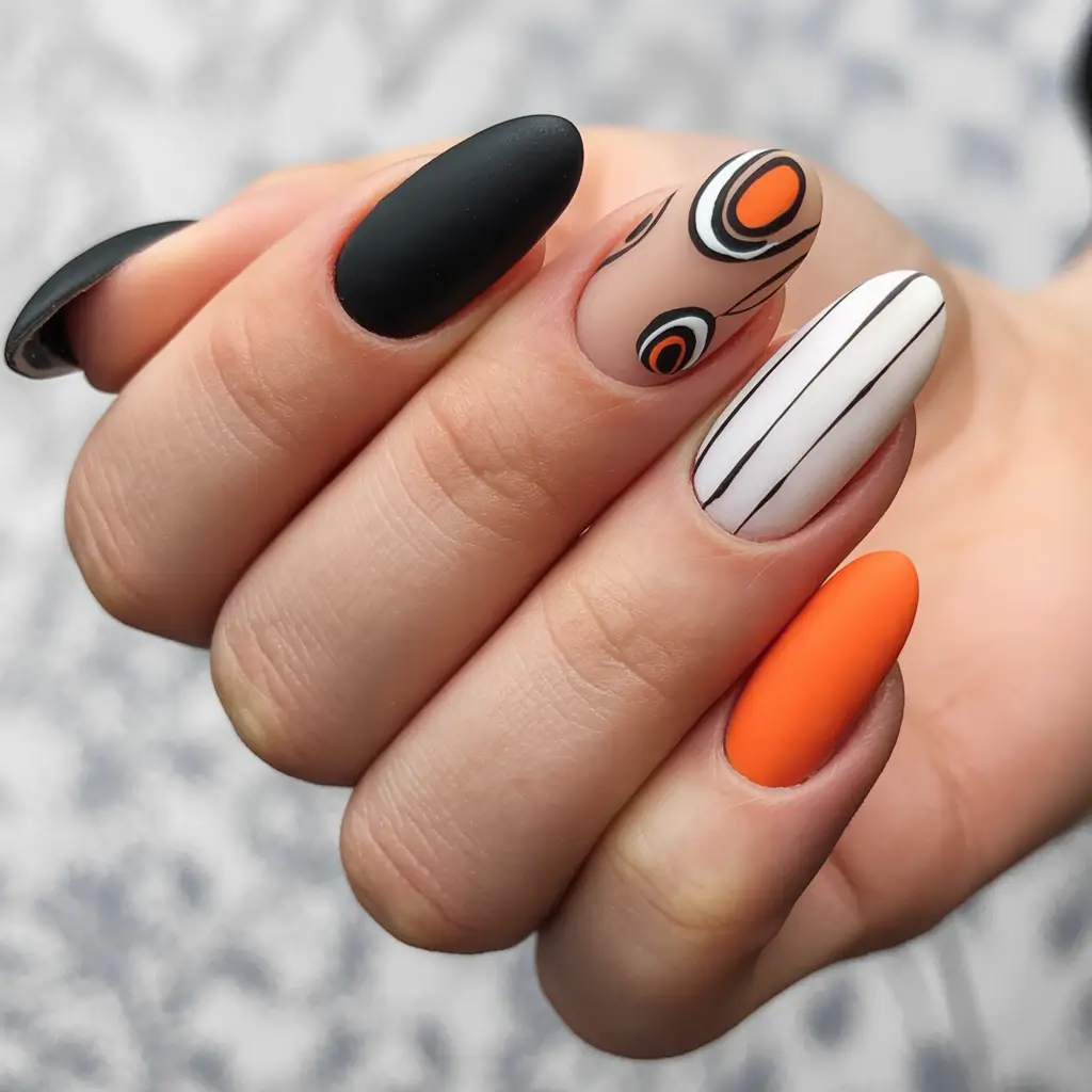 fall matte nails Geometric Halloween Chic