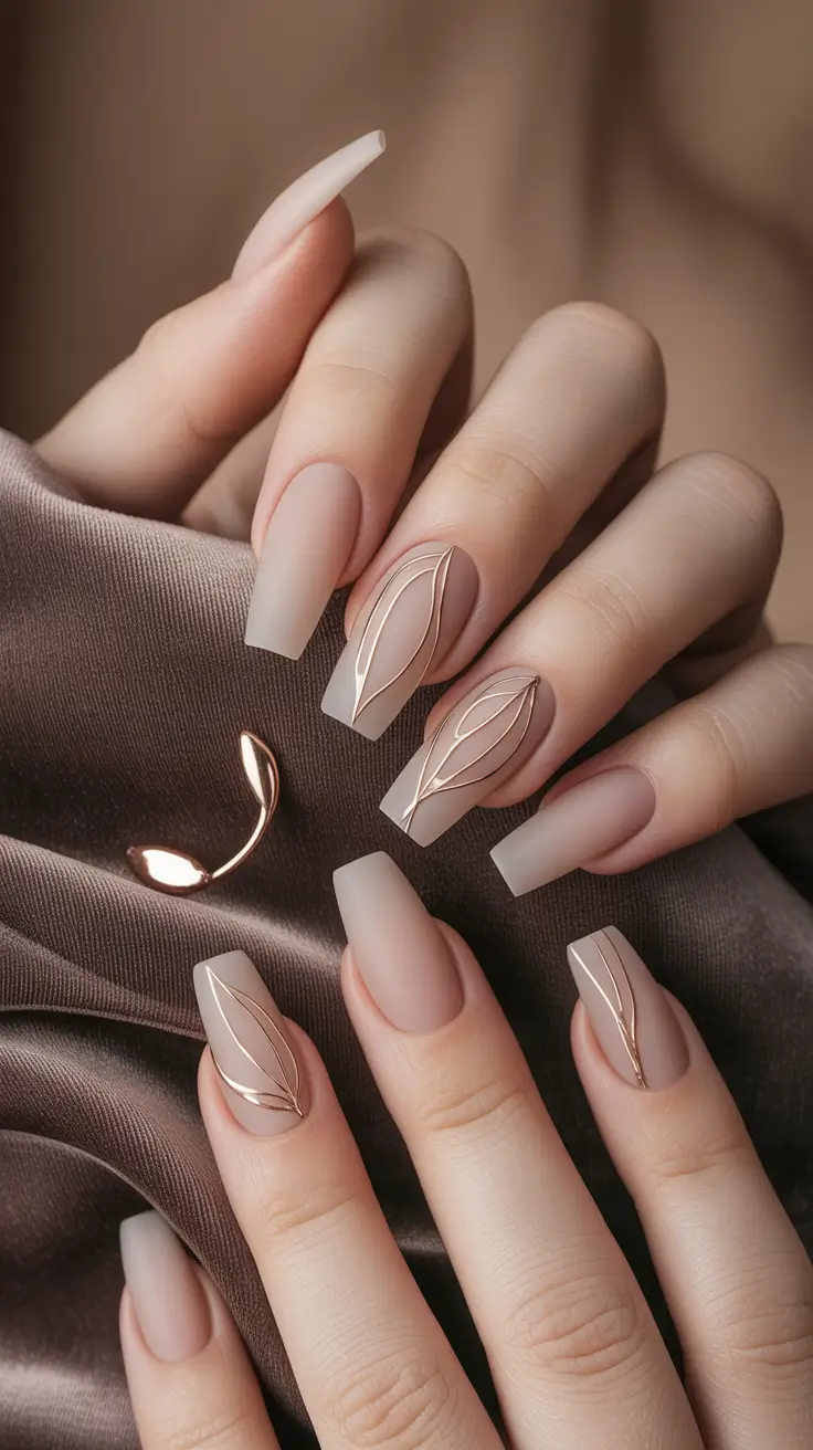 fall matte nails Minimal Nude Geometry