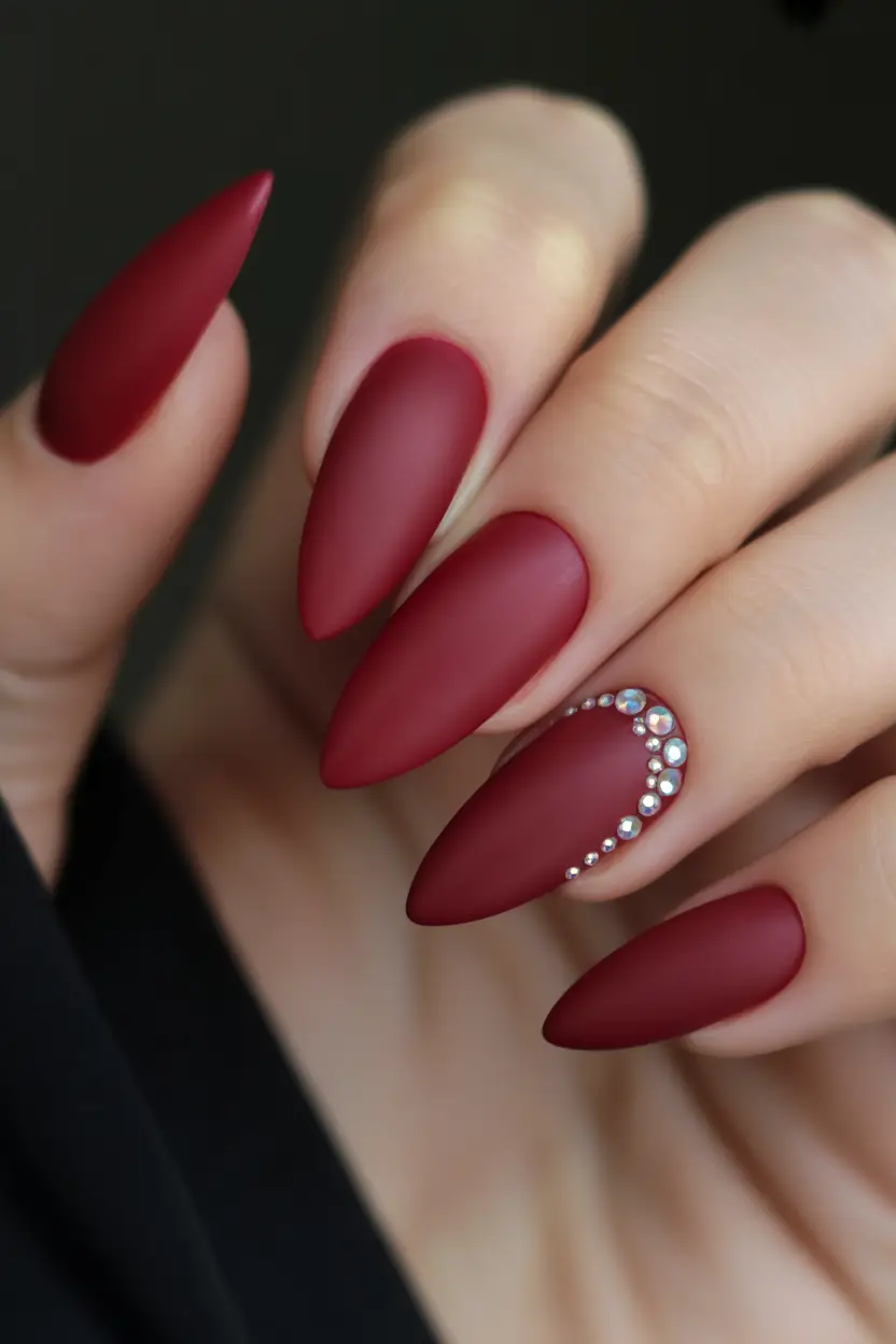 fall matte nails Deep Burgundy Sophistication