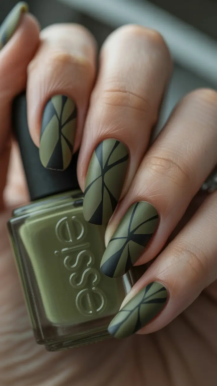 fall matte nails Olive Geometric Edges