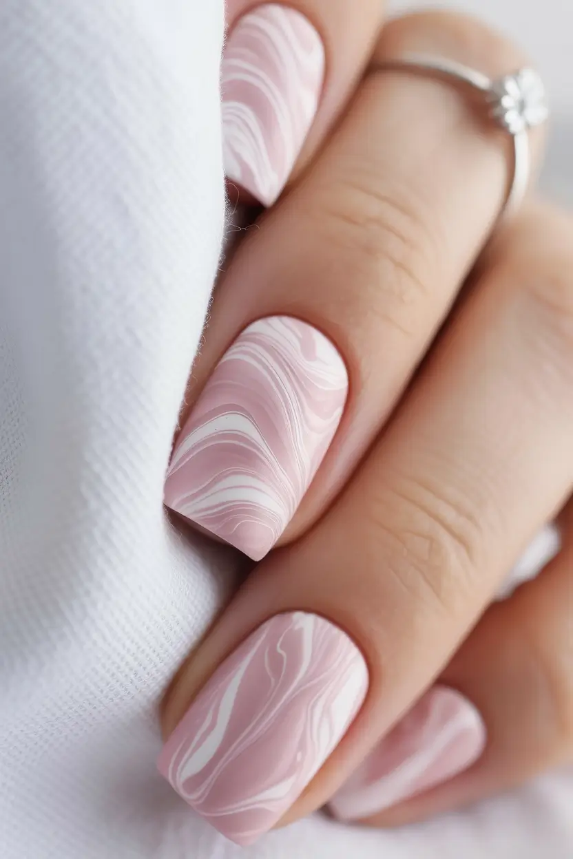 fall matte nails Soft Marble Whispers