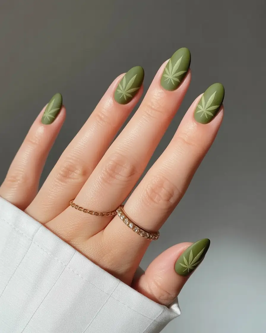 fall matte nails Olive Green Statement