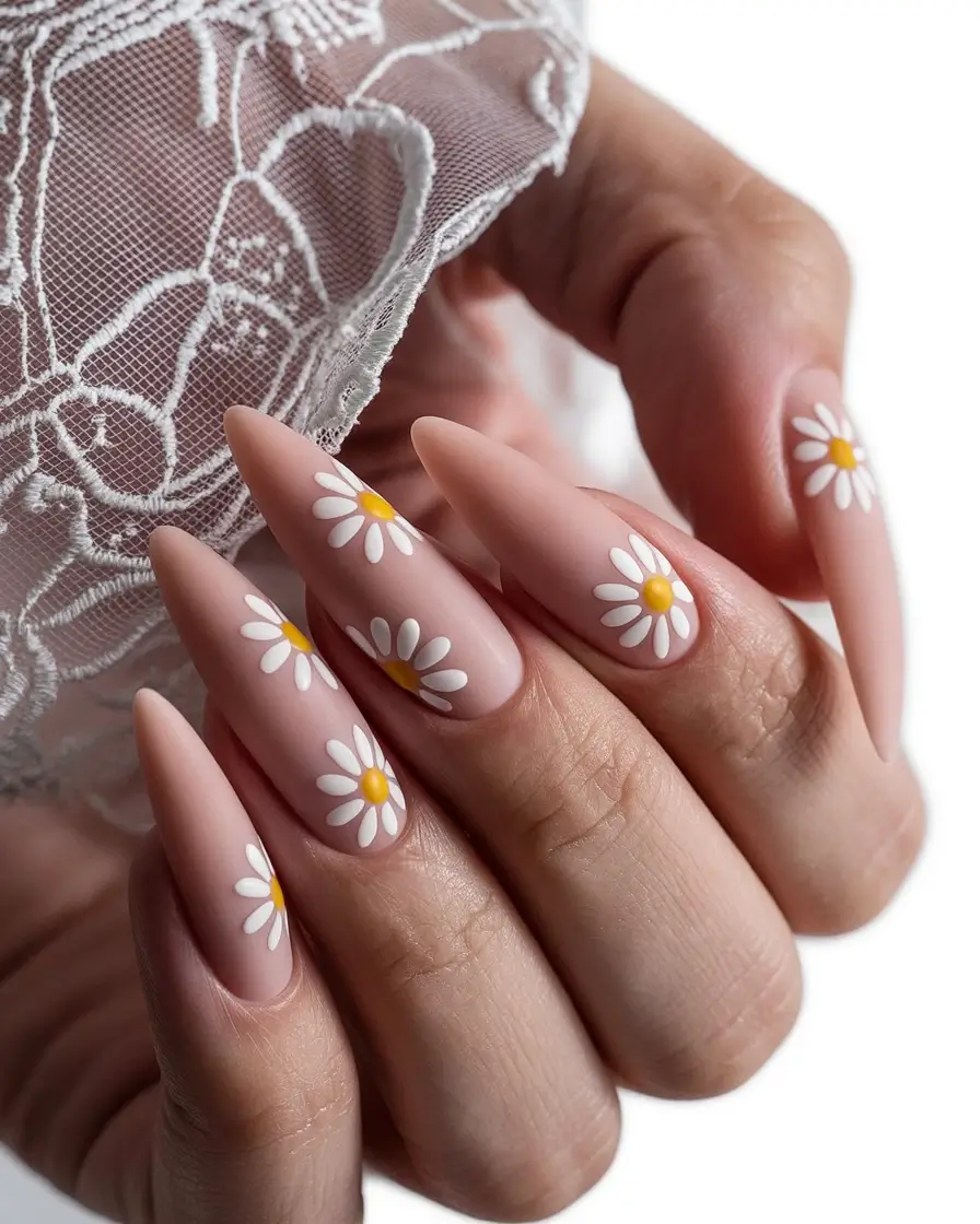 fall matte nails Matte Daisy Freshness