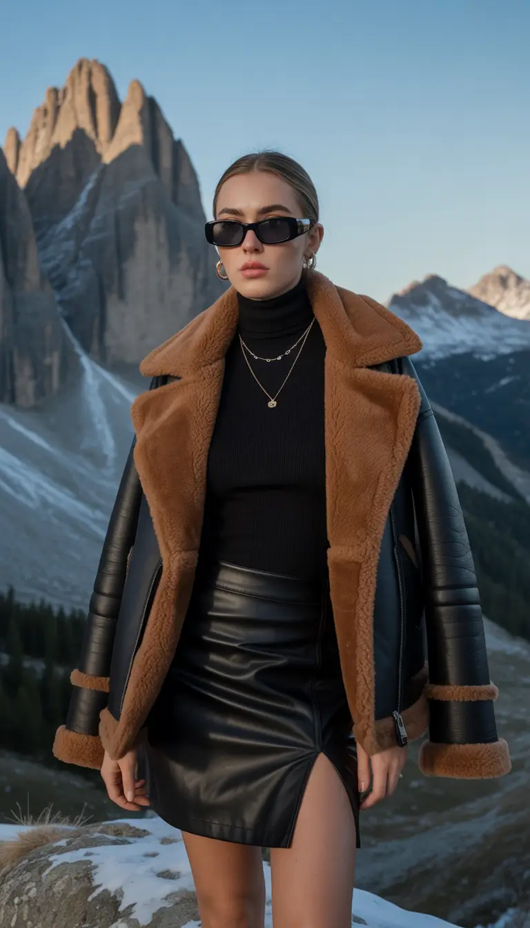 Edgy Leather and Shearling Outfit