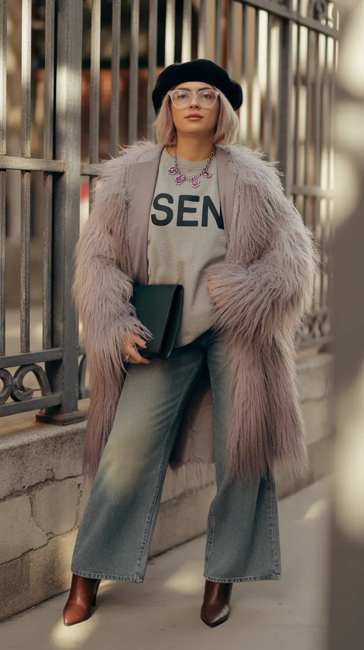 trendy winter outfits Parisian Fluffy Glam