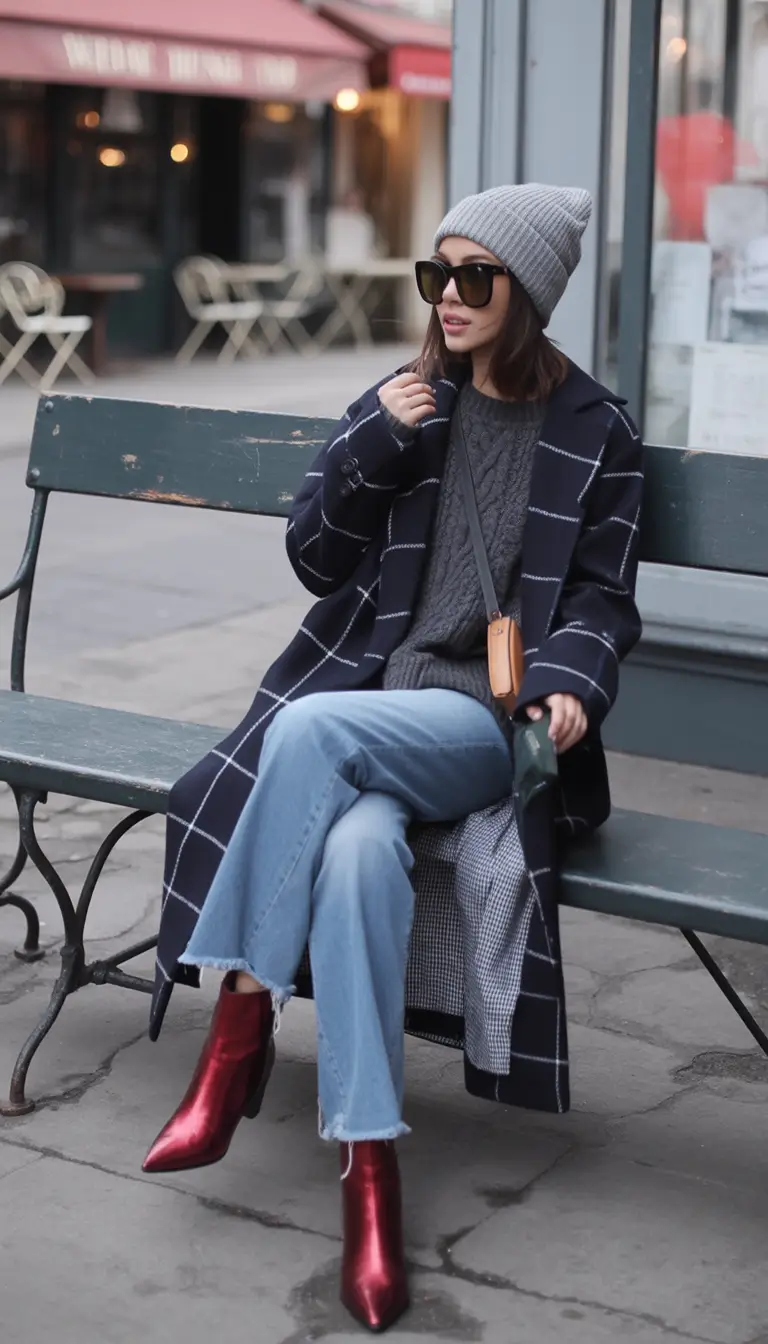 trendy winter outfits City Chic With a Pop of Red