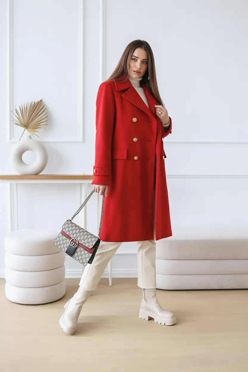 trendy winter outfits Statement Red Coat Elegance