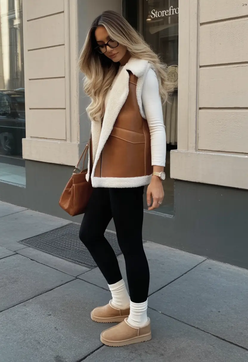 trendy winter outfits Shearling Vest Off-Duty Cool